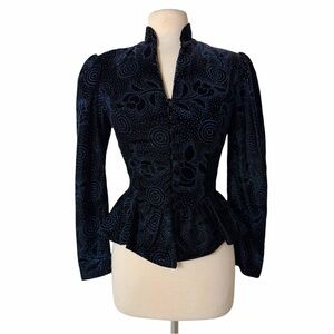 Vtg Gunne Sax Jessica McClintock Velvet Blue Shimmer Peplum Jacket 80s XS